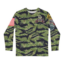Load image into Gallery viewer, Men&#39;s Long Sleeve Shirt (AOP) - F Company, 425th Long Range Surveillance (RANGER) - Military Tiger Stripe Jungle Camouflage w Jumpmaster Wing
