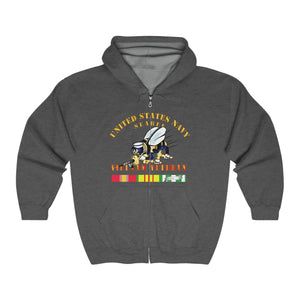 Unisex Heavy Blend™ Full Zip Hooded Sweatshirt - Navy - Seabee - Vietnam Veteran