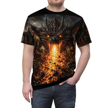 Load image into Gallery viewer, Dragon Fire All-Over Print Tee — Medieval Dragon Graphic Shirt
