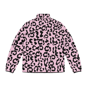 Men's Puffer Jacket (AOP) - Leopard Camouflage - Baby Pink - Black