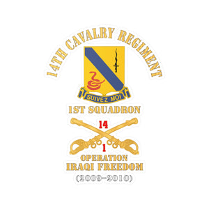 Kiss-Cut Vinyl Decals - Army - 14th Cavalry Regiment w Cav Br - 1st Squadron - Operation Iraqi Freedom - 2009–2010 - Red Txt X 300