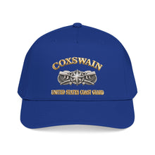 Load image into Gallery viewer, Mid Profile Baseball Cap - USCG - Coxswain w txt - Gold - 3D - Enhanced
