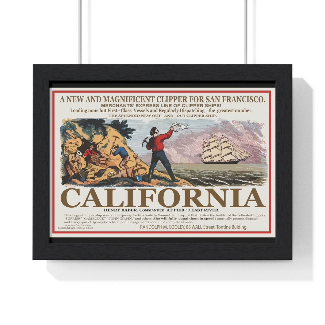 Premium Framed Horizontal Poster -  Set Sail for CALIFORNIA - California Gold