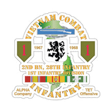 Load image into Gallery viewer, Kiss-Cut Stickers - Army - Vietnam Combat Infantry w Alpha Company, 2nd Bn 28th Inf 1st Inf Div SSI TET Offensive w VN SVC X 300
