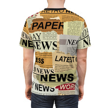 Load image into Gallery viewer, Unisex Cut &amp; Sew Tee (AOP) - Todays News - Press - Randomly scattered scraps of old newspapers

