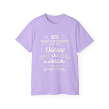 Load image into Gallery viewer, Unisex Ultra Cotton Tee - Déesse multitâche en typographie rose - white texts
