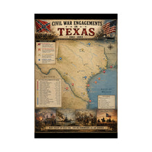 Load image into Gallery viewer, Civil War Engagements in Texas Matte Poster (1861–1865) — “Few Are Remembered, All Are Honored” Historical Map Print
