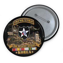 Load image into Gallery viewer, Custom Pin Buttons - Army - 2nd Infantry Division w Br - Ribbon COLD WAR Vet Tab - Korea - 3D - Enhanced
