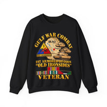 Load image into Gallery viewer, Crewneck Sweatshirt - Army - Gulf War Combat - 1st Armored Divi - Old Ironsides - Veteran - Map w GULF SVC - 3D - Enhanced
