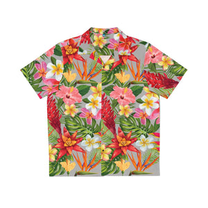 Men's Hawaiian Shirt (AOP) - Light Grey - Tropical Flowers X 300