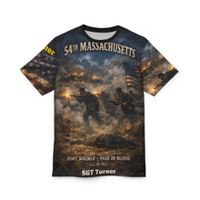 Load image into Gallery viewer, All-Over Print Tee - 54th Massachusetts - Fort Wagner - Paid for in Blood - SGT Turner
