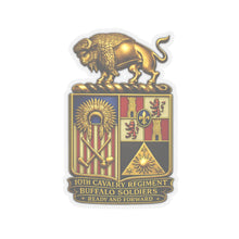 Load image into Gallery viewer, Kiss-Cut Stickers - 10th Cavalry Regiment - Buffalo Soldiers - COA - Ready and Forward - 3D Enhanced

