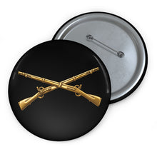 Load image into Gallery viewer, Custom Pin Buttons - Army - Infantry Branch Insignia - no text - Gold - 3D - Enhanced
