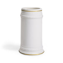 Load image into Gallery viewer, Classic Ceramic Beer Stein Mug, White Porcelain Stein with Gold Trim | German-Style Tankard
