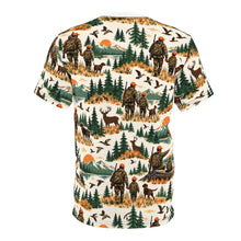 Load image into Gallery viewer, All-Over Print Tee — Father and Son Wilderness Adventure Pattern
