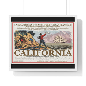 Premium Framed Horizontal Poster -  Set Sail for CALIFORNIA - California Gold