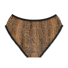 Load image into Gallery viewer, Stylish Women's Briefs with Snake Print, Trendy Underwear, Comfortable Lingerie - Black and White Snake Skin - Light Brown
