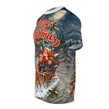Load image into Gallery viewer, Merry Christmas sleigh ride Tee | Reindeer Santa children winter scene

