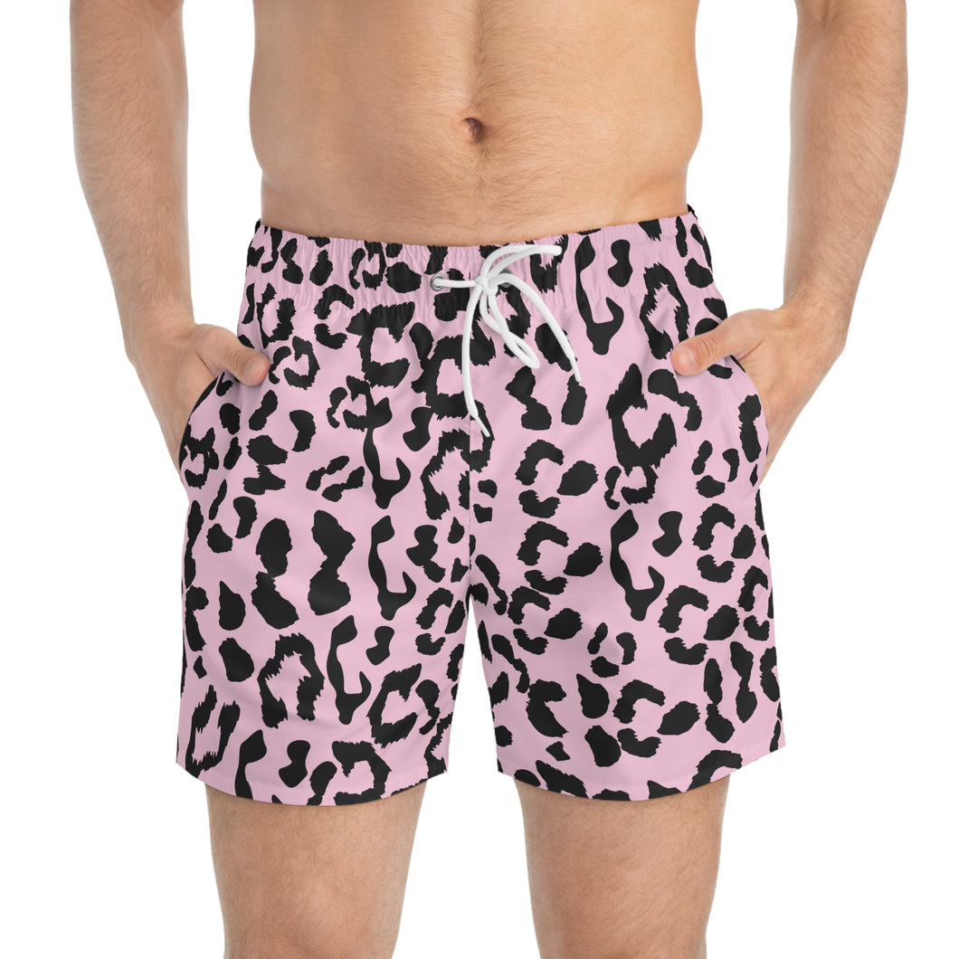 Swim Trunks - Leopard Camouflage - Baby Pink - Black