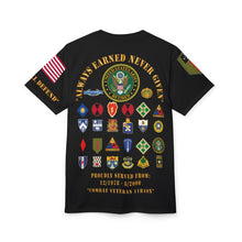 Load image into Gallery viewer, Unisex All Over Print (AOP) - Combat Veteran - 11B40X - Retired Army with Multi Units
