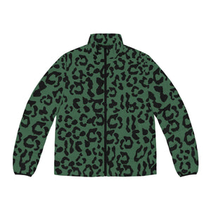 Men's Puffer Jacket (AOP) - Leopard Camouflage - Green-Black
