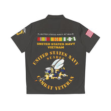 Load image into Gallery viewer, Men&#39;s Shirt (AOP) - Navy at War - Combat Veteran - Vietnam War - Navy Seabee with Vietnam Service Ribbons
