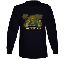 Load image into Gallery viewer, Vietnam Era Helmet Cover - Band - Front - War Is Hell W Jungle - Fire W Txt X 300  Classic T Shirt, Crewneck Sweatshirt, Hoodie, Long Sleeve
