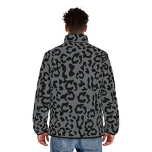 Load image into Gallery viewer, Men&#39;s Puffer Jacket (AOP) - Leopard Camouflage - Battleship Color
