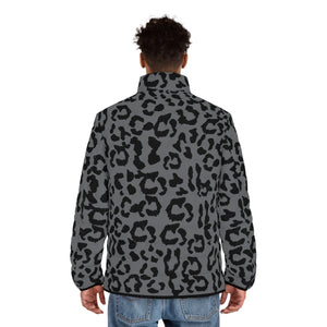 Men's Puffer Jacket (AOP) - Leopard Camouflage - Battleship Color