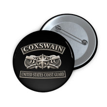 Load image into Gallery viewer, Custom Pin Buttons - USCG - Coxswain w txt - Silver - 3D - Enhanced
