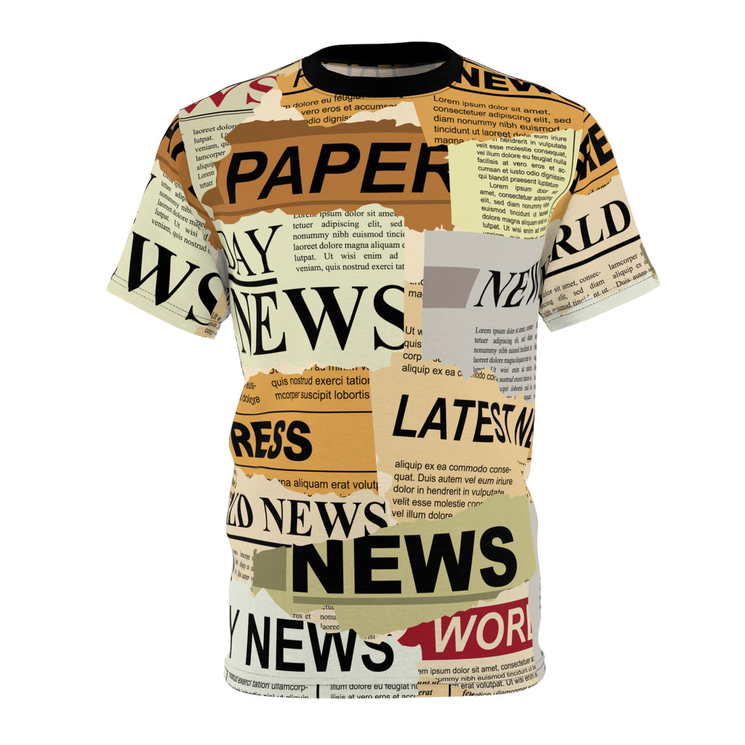 Unisex Cut & Sew Tee (AOP) - Todays News - Press - Randomly scattered scraps of old newspapers