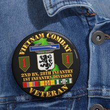 Load image into Gallery viewer, Custom Pin Buttons - Vietnam Veteran Combat - 2nd Bn, 28th Infantry - 1st ID - with VN SVC - 3D - Transparent
