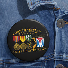 Load image into Gallery viewer, Custom Pin Buttons - Army - Vietnam Vet - w Medals - VN - 11th Infantry Brigade (Light) - 3D Enhanced X 300
