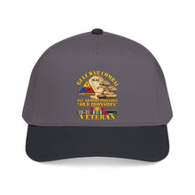 Load image into Gallery viewer, Mid Profile Baseball Cap - Army - Gulf War Combat - 1st Armored Divi - Old Ironsides - Veteran - Map w GULF SVC - 3D - Enhanced
