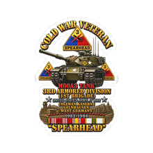Load image into Gallery viewer, Kiss-Cut Stickers - Army - Cold War Vet -  3rd Armored Division  - Gelnhausen, Germany - M60A3 Tank  - Spearhead w Fire - 3D - Enhanced
