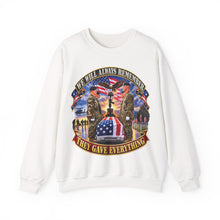 Load image into Gallery viewer, Crewneck Sweatshirt - Emblem - We Will Always Remember - They Gave Everything - 3D - Enhanced

