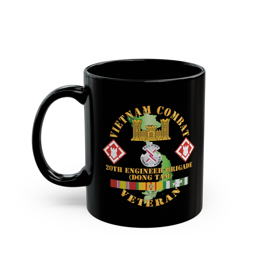 Black Mug (11oz, 15oz) - Vietnam Combat Veteran w 20th Engineer Brigade  SSI - Dong Tam X 300