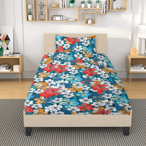 3 Pcs Beddings - Bright Blue Beach Tropical Flowers