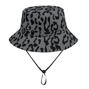 All Over Print Bucket Hats with Adjustable String - Leopard Camouflage - Battleship Color