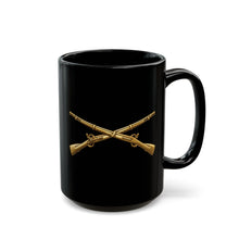 Load image into Gallery viewer, Black Mug  (15oz) - Army - Infantry Branch Insignia - no text - Gold - 3D - Enhanced
