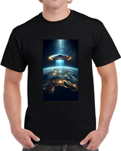 Load image into Gallery viewer, Alien Spaceship Flying Above The Earth T Shirt
