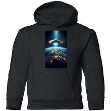 Load image into Gallery viewer, Alien Spaceship Flying Above The Earth Youth Hoodie
