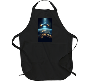 Alien Spaceship Flying Above The Earth Apron