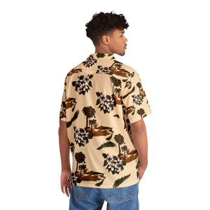 Men's Hawaiian Shirt (AOP) - Tan - Flowers and Palms