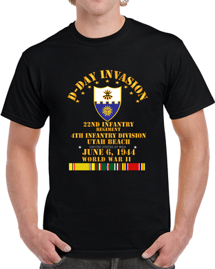 Army - 22nd Infantry Regt - 4th Id - D Day W Svc T Shirt
