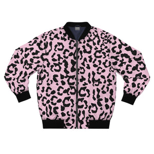 Men's AOP Bomber Jacket - Leopard Camouflage - Baby Pink - Black