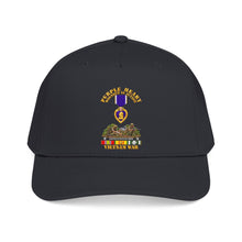 Load image into Gallery viewer, Mid Profile Baseball Cap - Vietnam War Purple Heart Medal w VN SVC - with Vietnam Scene - 3D - Transparent
