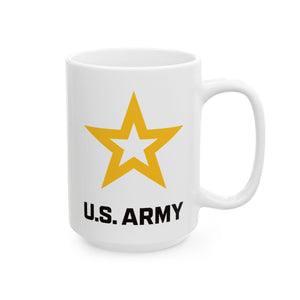 White Ceramic Mug, (11oz, 15oz) - Army Star W Us Army