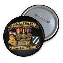 Load image into Gallery viewer, Custom Pin Buttons - Army - Iraq War Veteran - Ribbon Bar - Map - SSI - 3rd Infantry Division - 3D - Enhanced

