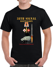 Load image into Gallery viewer, 38th Signal Bn - DUI - Br - Pershing Firing W Commo Station - Sat Dish - V1 X 300 T Shirt
